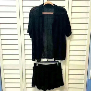 Mesh 2-Piece Open Front Short Set Size Large Black